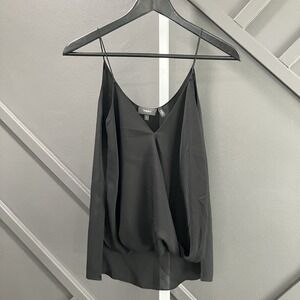 Theory P XS 100% Silk Black Draped V Neck Spaghetti Strap Camisole Top